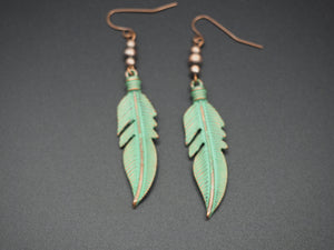 Feather patina earring