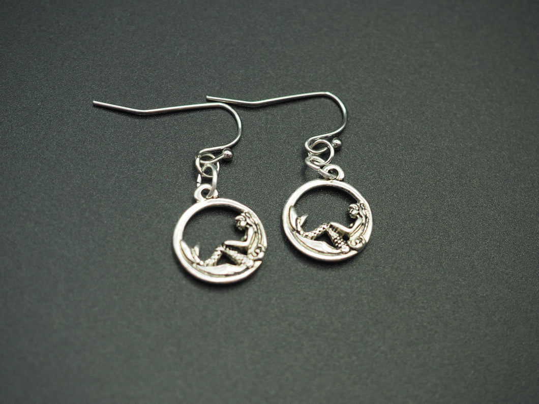 Mermaid in circle earrings