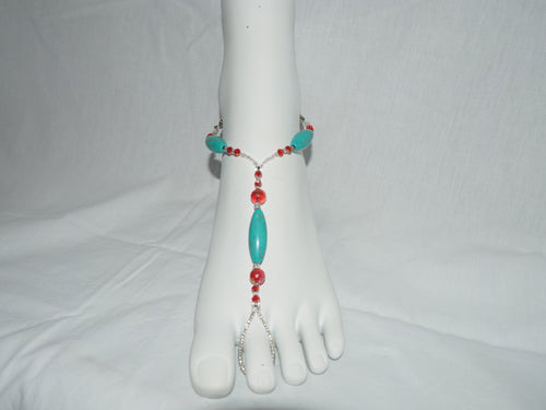 Turquoise and coral colors Barefoot Jewels