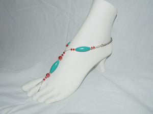 Turquoise and coral colors Barefoot Jewels